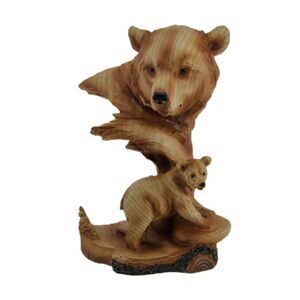 Carved Wood Look Mother Bear and Cub Tabletop Statue
